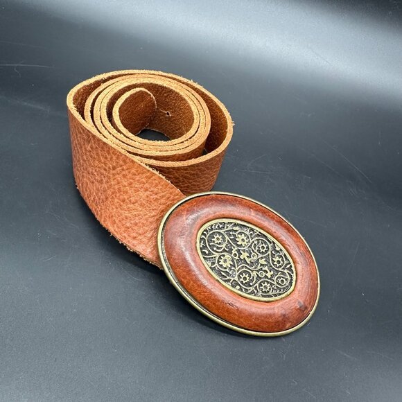 Fabio Corti Accessories - Vintage Italian Leather Womens Belt Ornate Brass Buckle Size M Fabio Corti Italy